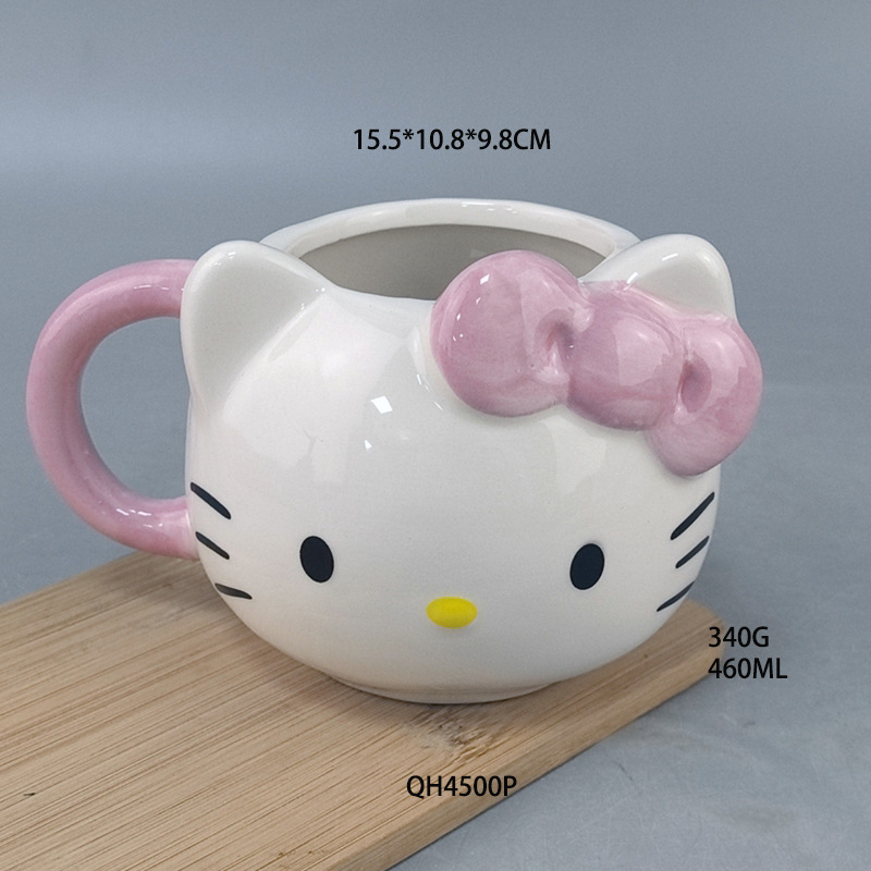 Taza de gato linda cuidadosamente seleccionada Taza de leche con lazo de dibujos animados Taza de gato para niños Taza de agua 3D Taza de promoción publicitaria