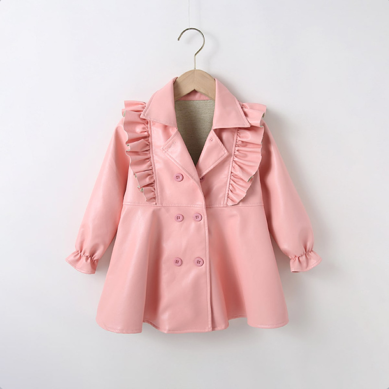 Neu Mädchen Modische Rüschen Rand Vielseitig Temperament Kleine und Mittlere Schule kinder PU Leder Rock Punk_voghion.com