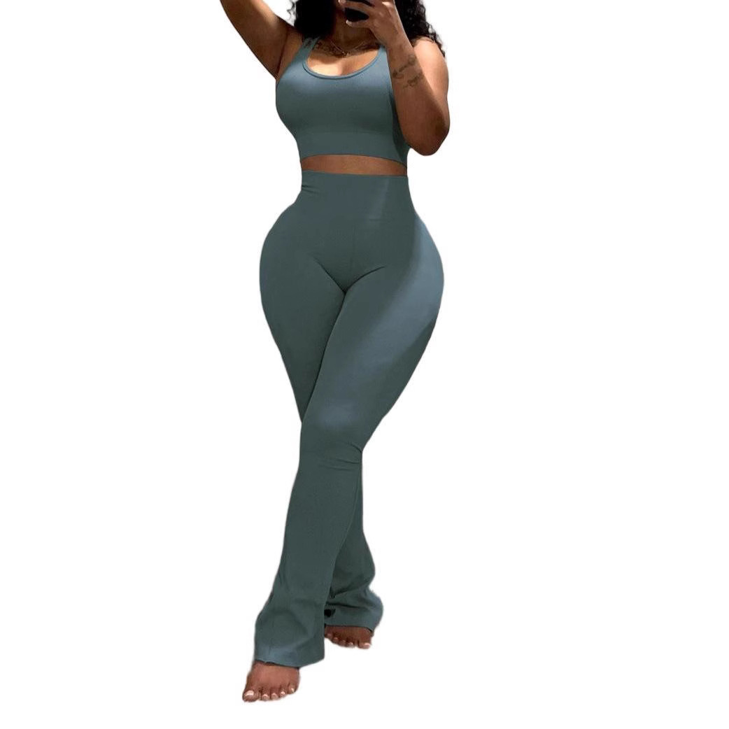 European and American Style Yoga Tummy Control Butt-Lifting Quick-Dry Running Casual Camisole Tight Bell-Bottom Pants Sports Suit Versatile