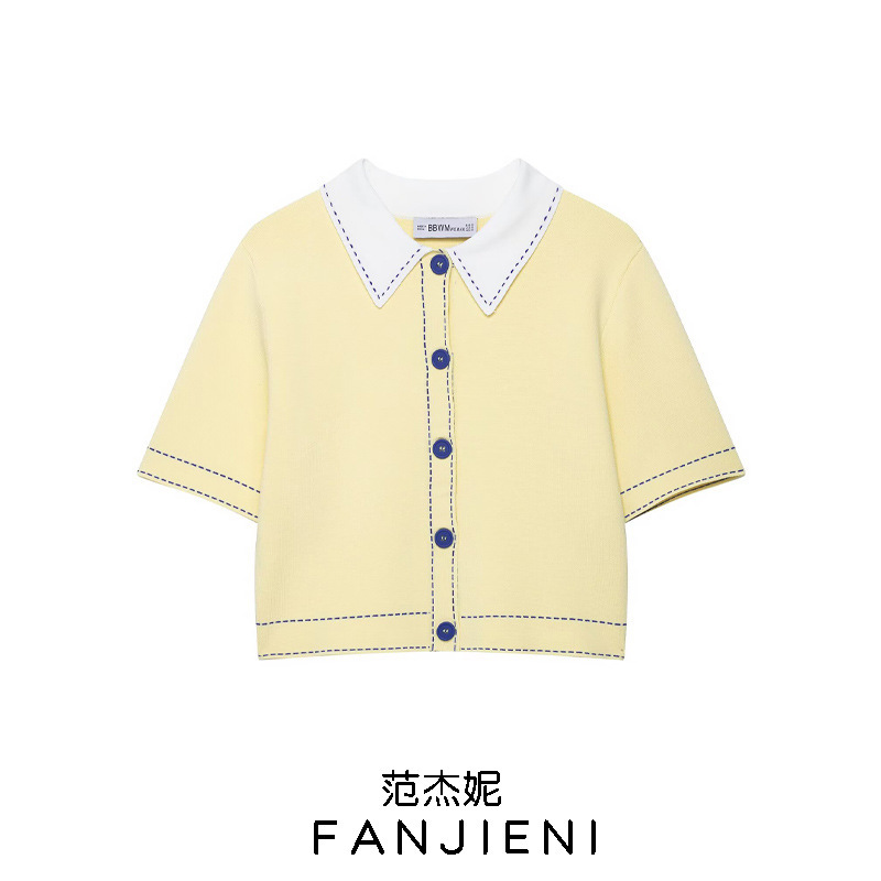 ZR外贸批发 欧美风女装 时尚气质百搭POLO 衫缉线针织外套2142109|undefined