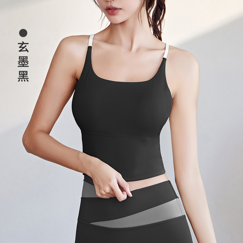 薄いショルダーストラップスポーツクロススリング胸パッド付きベストトップスポーツ下着女性フィットネスヨガ美しい背中は屋外で着用できます|undefined