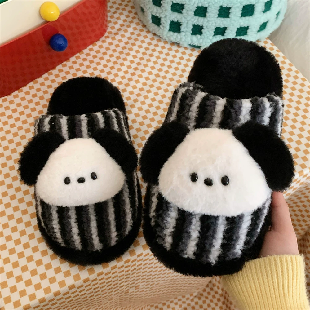 Ниша в полоску пара шерстяные тапочки мягкие милые собаки мужские женские домашние хлопчатобумажные тапочки зимой