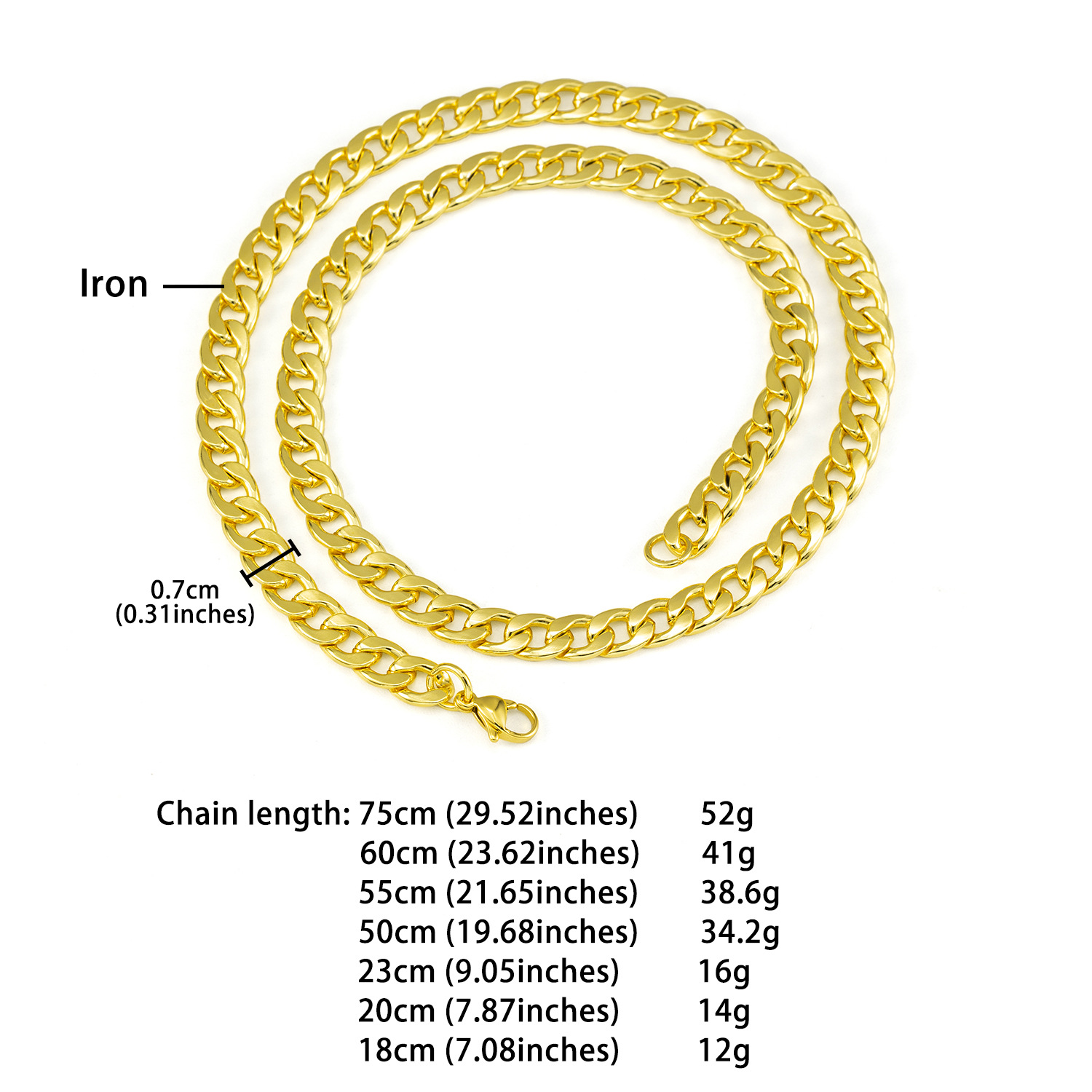 Cuban Chain Men's Necklace 7mm Gold Jewellery Gold Cuban Link_voghion.com