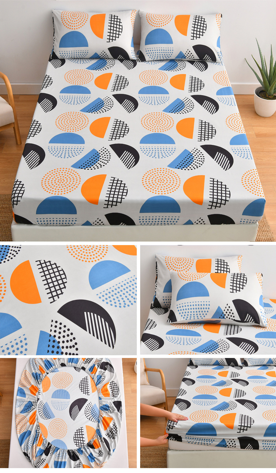 Einzelkissen-Spannbetttuch-Matratzenschutzbezug, 90 g gebürstete Mikrofaser, dreiteiliges Set_voghion.com