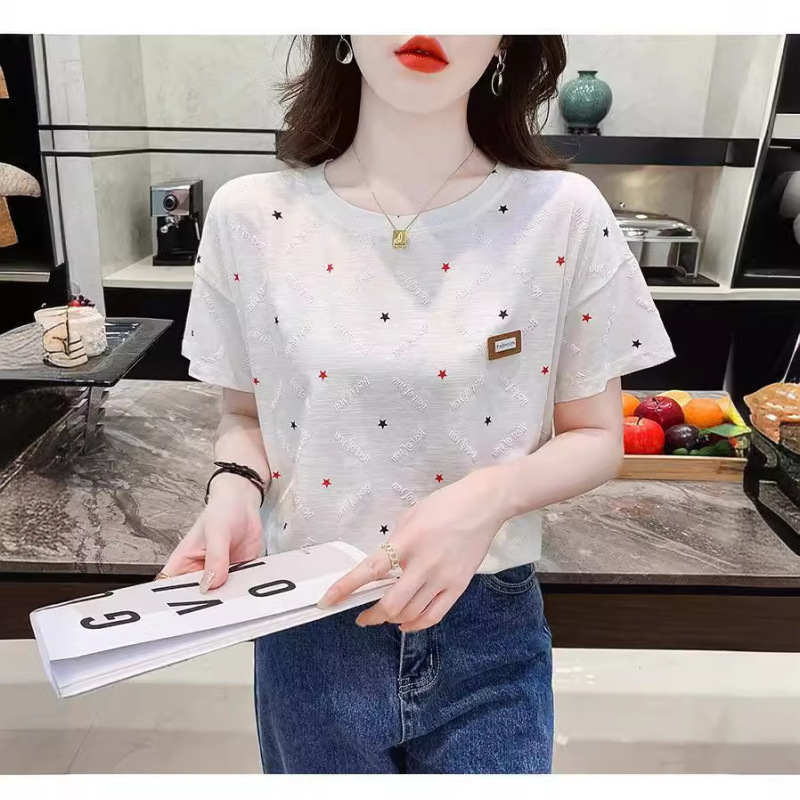 plus size Women's Printed Women's T-shirt Short-sleeved Korean Style 2025 Summer New Arrival Foaming Floral Loose All-match Top