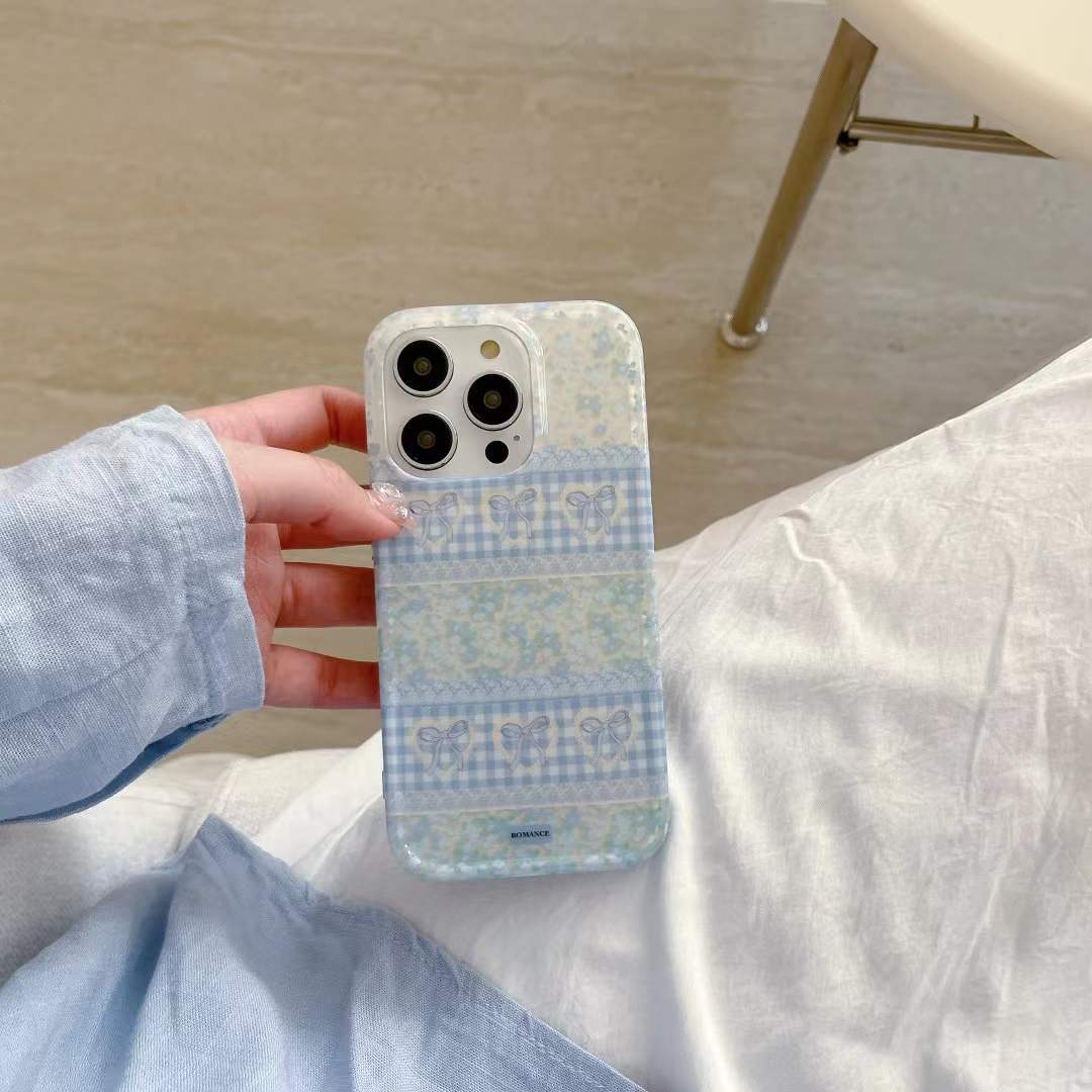 Fresco empalme azul floral amor adecuado para Apple 16ProMax niña iphone15 funda para teléfono móvil 13 colgante 14