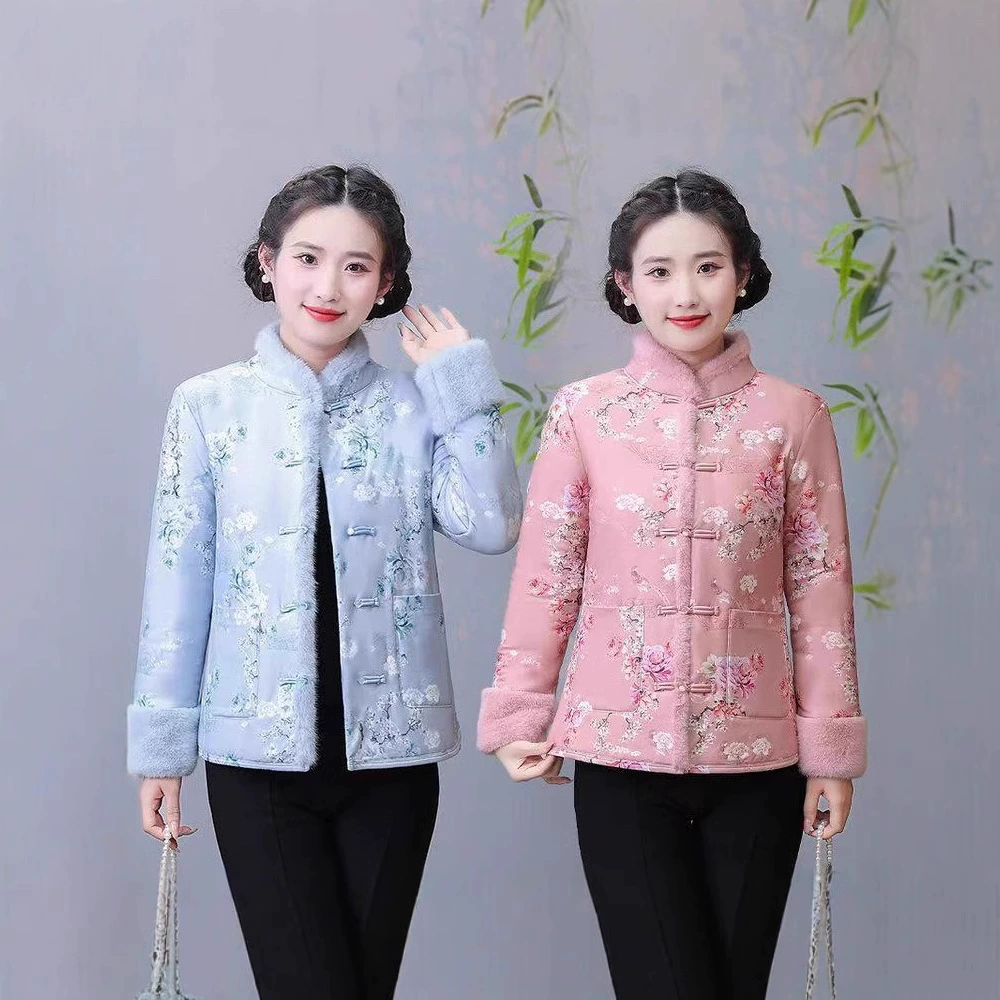 Китайская ретро-куртка на хлопковой подкладке, утепленное хлопковое пальто, зимняя флисовая хлопковая куртка для мамы интернет-знаменитостей с пуговицами, новый стиль
