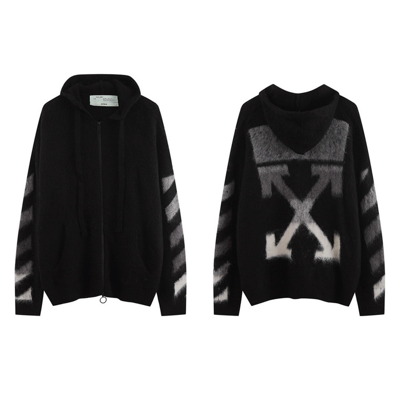 25Ss Trendy Brand Autumn and Winter New Cross-Border Ow Gradient Arrow Colorful Mohair Knitted Sweater Dropshipping Wholesale