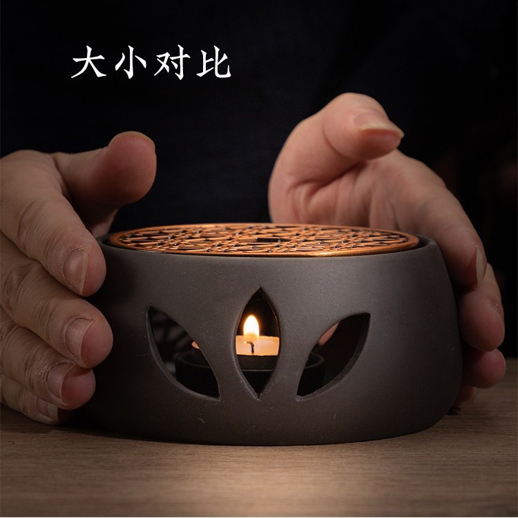 Calentador de té de cerámica calentador de té candelabro hecho a mano vela calefacción base hogar tetera té calentador con titular de la vela