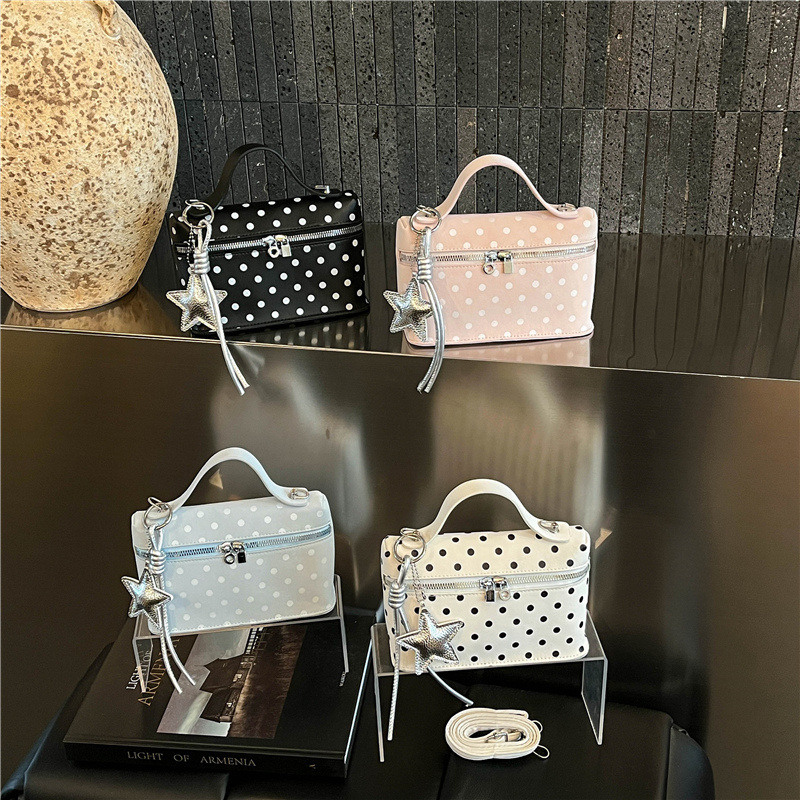 Cross-Border Trendy Sweet Small Square Handbag for Women, 2026 Summer New Polka Dot Light Luxury Shoulder Bag, Commuter Crossbody Bag