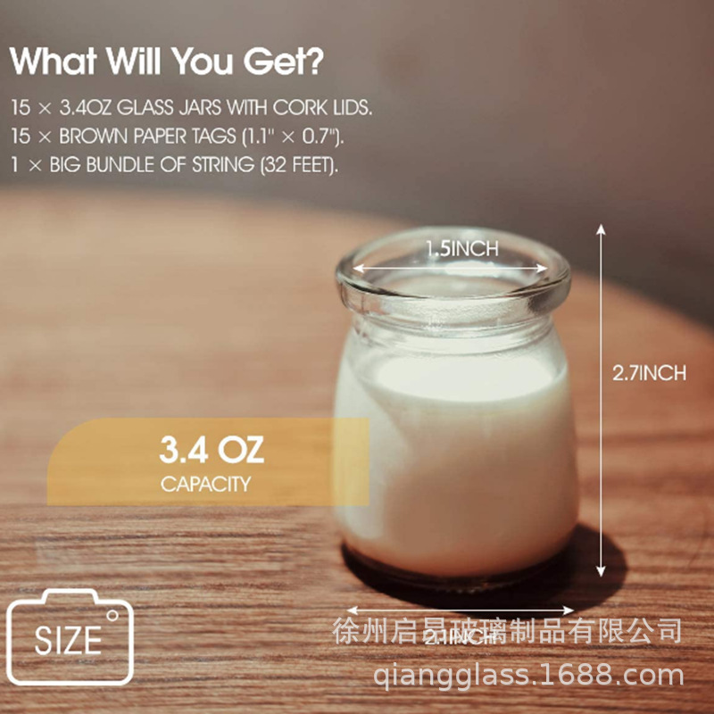 3.4 Onza l botella de pudín de vidrio espesa taza de leche taza de vela tapones botella de vidrio dulces latas de regalo