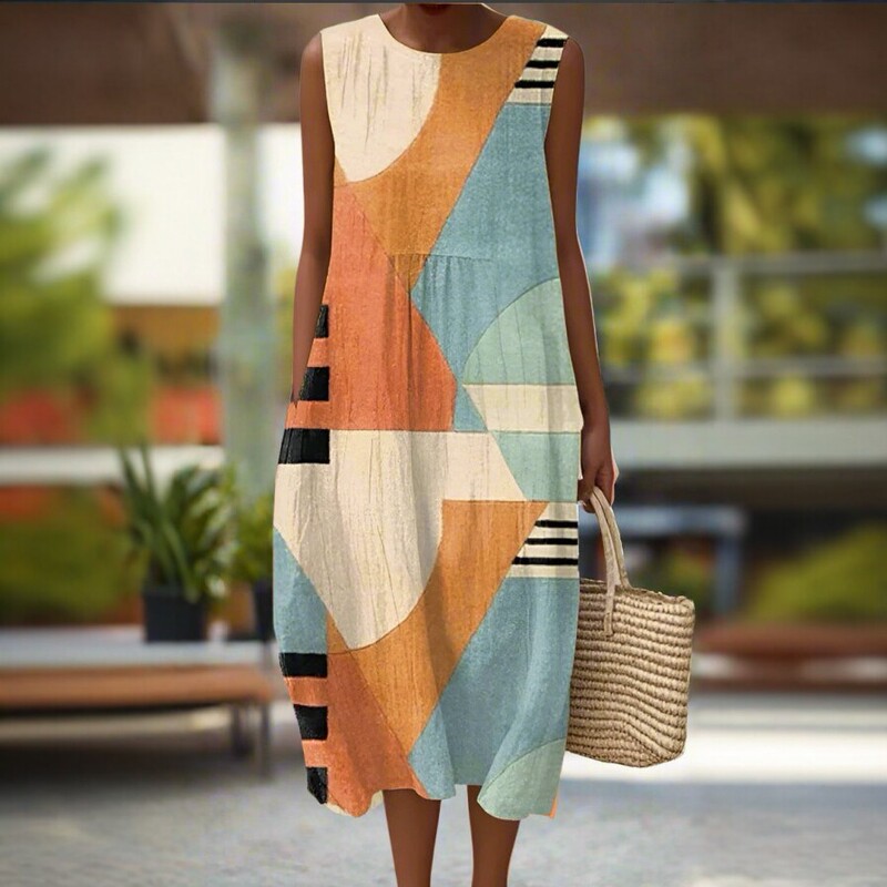 New Amazon Cross-Border Summer Sleeveless Pocket Casual Printed Elegant Long Dress Slim Fit Fresh Style Dress New Amazon Cross-Border Summer Sleeveless Pocket Casual Printed Elegant Long Dress Slim Fit Fresh Style Dress