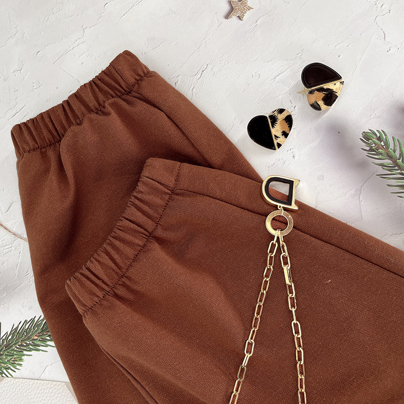 Autumn Winter Solid Color Round Neck Pullover Cropped Long Sleeve Sweaters Women's Clothing Casual Drawstring Trousers Suit