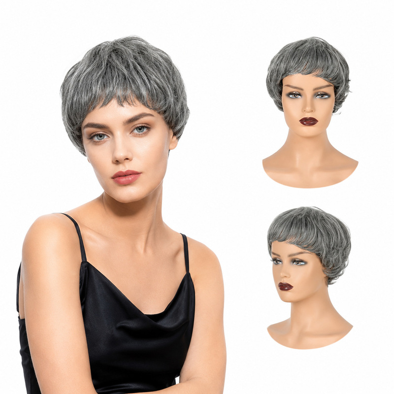 Cross-Border New Product European and American Women's Wigs, Granny Gray Short Curly Hair for the Elderly, Synthetic Fiber Wigs, High-Temperature Fiber, Wholesale from Manufacturer Cross-Border New Product European and American Women's Wigs, Granny Gray Short Curly Hair for the Elderly, Synthetic Fiber Wigs, High-Temperature Fiber, Wholesale from Manufacturer