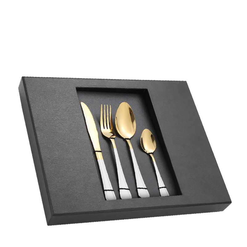 Juego de vajilla de acero inoxidable Amazon TikTok 20/24 piezas 1010 caja de regalo de cuatro piezas principales traje de cuchillo, tenedor y cuchara de comida occidental