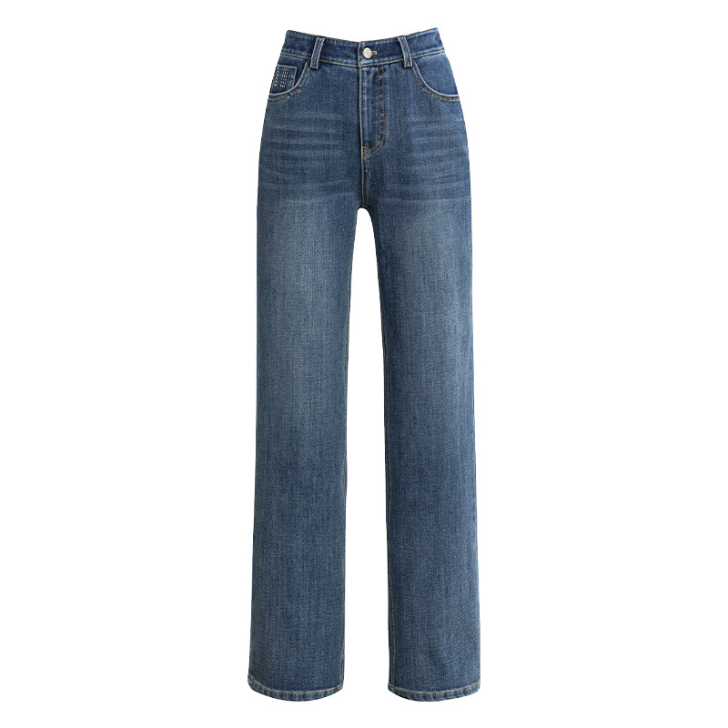 Quần jean nữ ống rộng cạp cao chất liệu tencel co giãn 4 chiều — xanh lam
