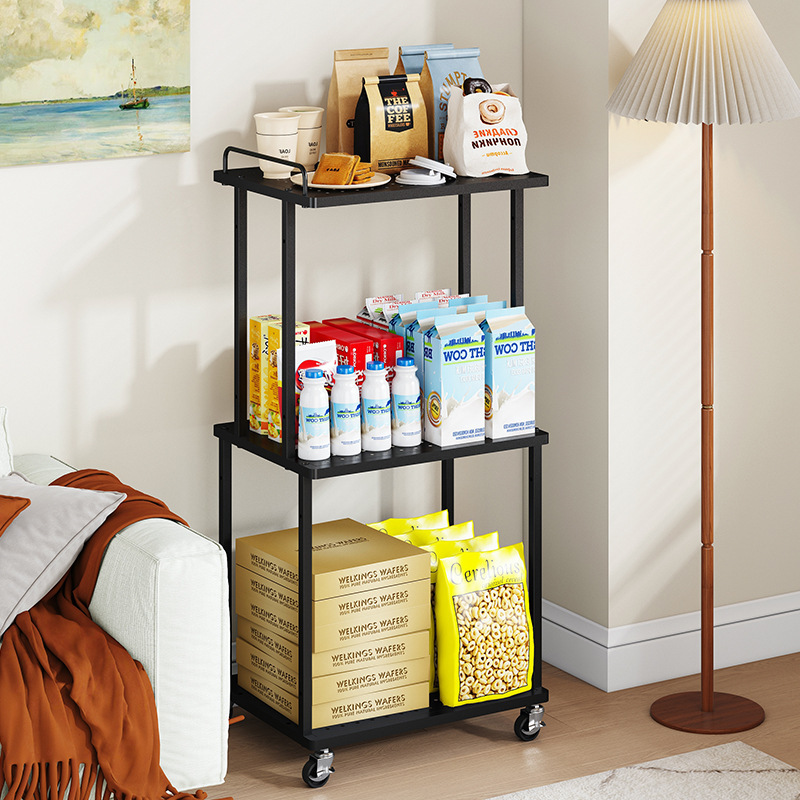 Household Storage Shelf Three-Layer Hole Board Cart All Carbon Steel Movable Kitchen Storage Rack Living Room Service Cart