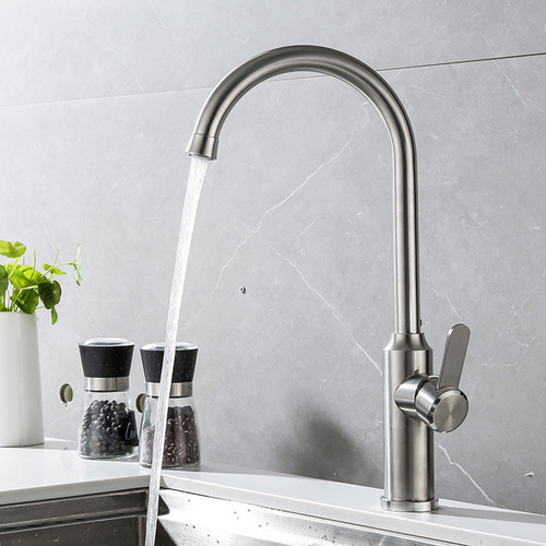 Wholesale kitchen faucet hot and cold splash-proof thickened 304 stainless steel pull-out household single hole 360° rotatable