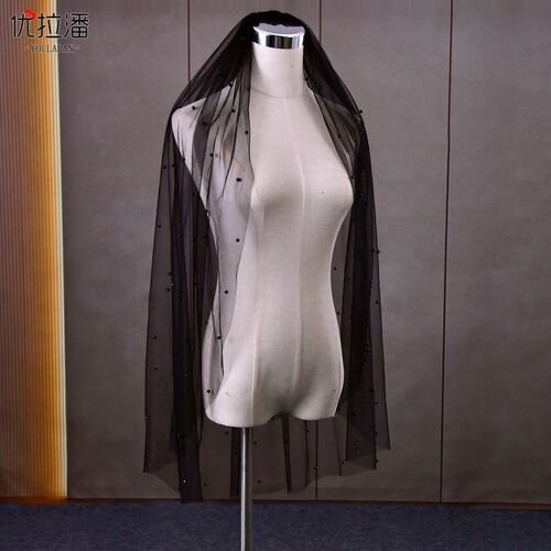 Youlapan Bridal Veil Black Gothic Style Wedding Veil Pearl Dark Party Decoration V05