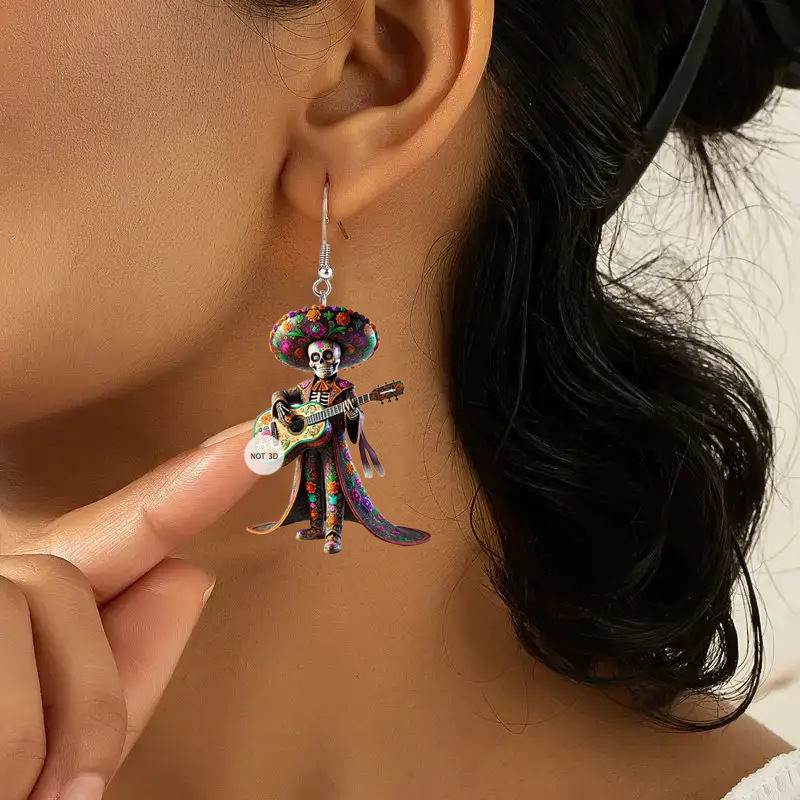 クロスボーダーデザインメキシコ風ギタースカルアクリルミーイヤリングレトロ文学デザインイヤリング|undefined