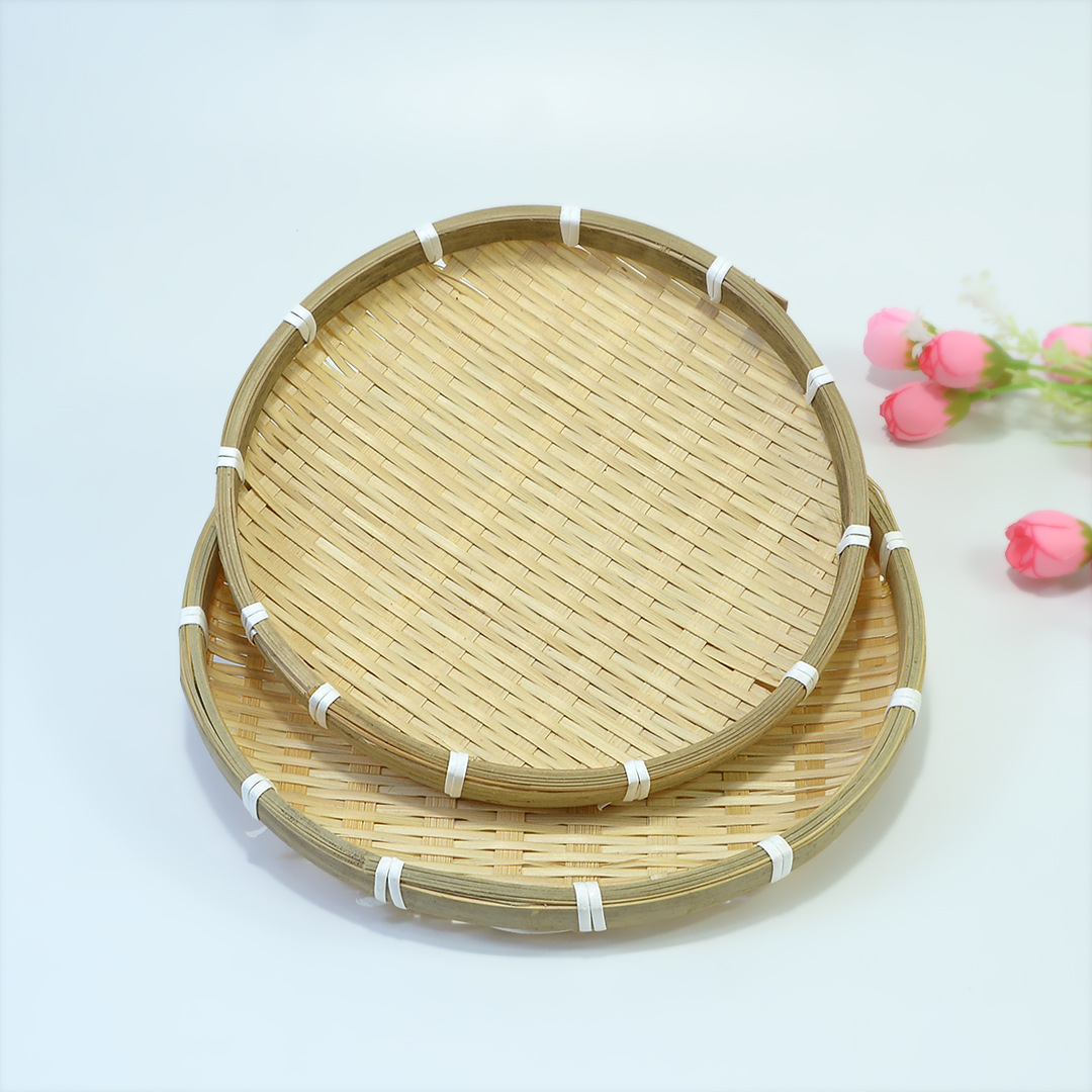 Bandeja de almacenamiento de bambú, recogedor redondo, canasta de secado de boca baja, tamiz de bambú, plato de bambú, canasta de comida, productos de bambú