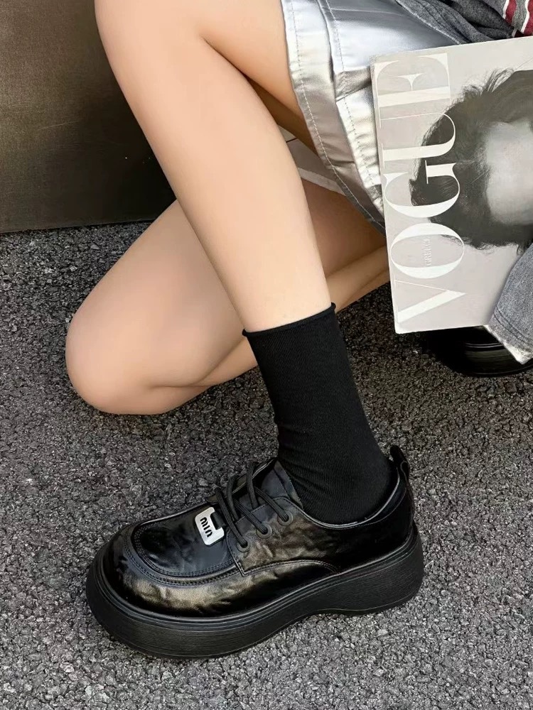 Giày loafer nữ đế dày bánh xốp phong cách retro Anh Quốc — Màu đen chi tiết 6