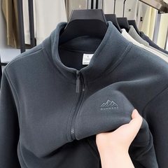 2025摇粒绒男士立领开衫外套秋冬拉链双层外套加厚保暖摇粒绒夹克