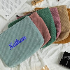 Etsy個性化刺繍コーデュロイ化粧バッグ携帯洗面バッグ大容量メイク直し小銭携帯バッグ