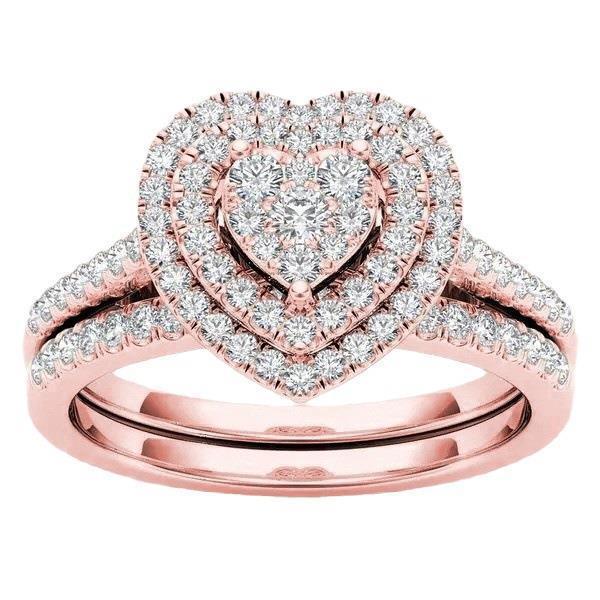 Huajie Cross-Border European and American Hot-Selling Fashion Full Diamond Heart-Shaped Peach Heart Two-Piece Set Women's Engagement Ring Wholesale