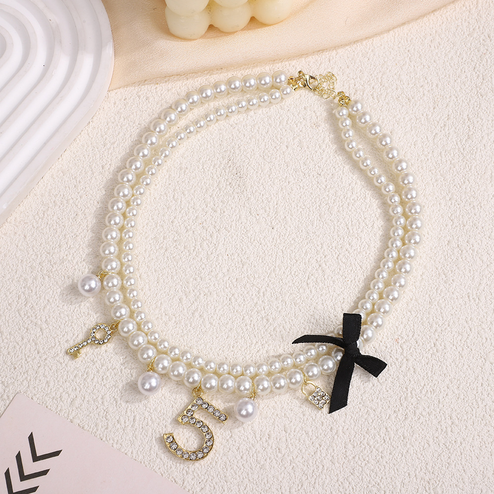 Collier NK-295 Noir à double rang de perles, court, haut de gamme, léger et luxueux, pour femme. Nouvelle chaîne clavicule._voghion.com