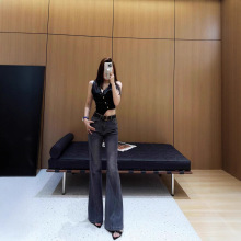 喇叭裤女高级感2025年南油女装早秋YS*新款皮腰带微喇牛仔裤女