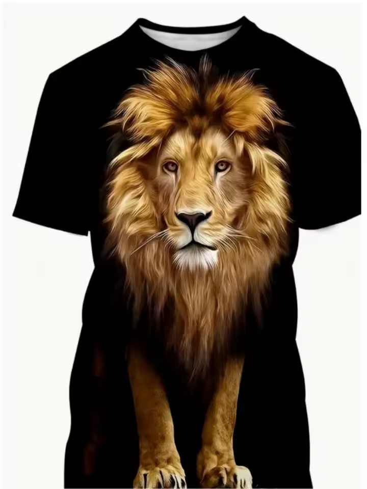 Forest Overlord Lion 3D Printed Men's High Street Personalidad suelta y transpirable de manga corta con cuello redondo Camiseta Ventas directas de fábrica