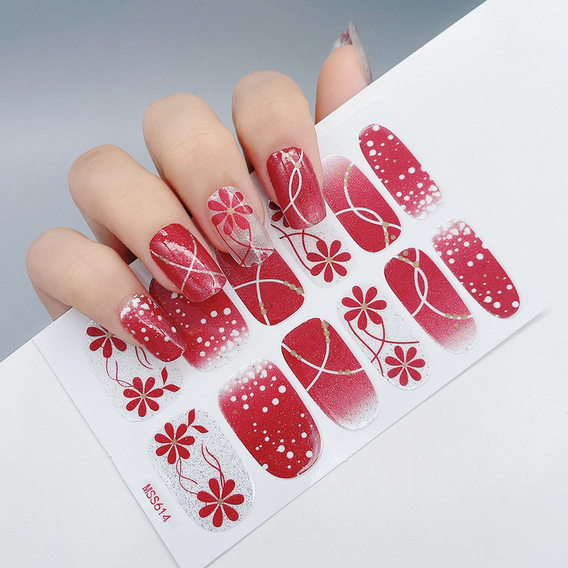 Meiko Autumn and Winter Plaid Nail Art Stickers Cross-Border Black and White Checkered Flower French Style Small White Flower Nail Stickers Wholesale in Stock