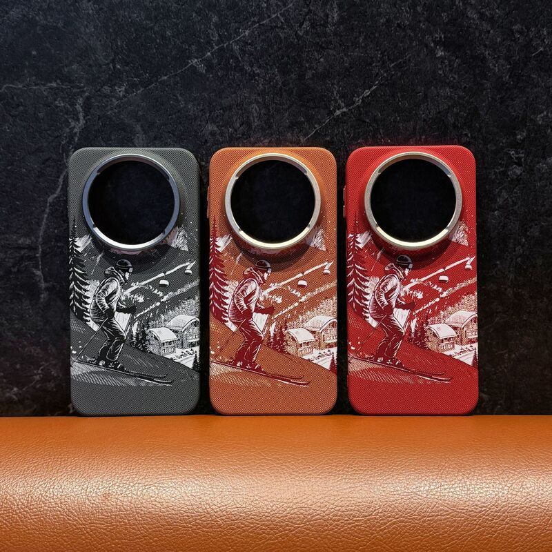 Mountain Peak Skiing Magnetic Phone Case for Huawei P90Pro Kevlar Texture Mate80Promax Protective Cover