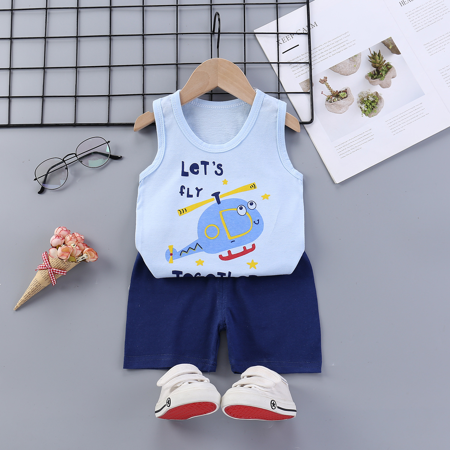 童装夏季新款儿童背心套装棉男女童无袖短裤套装婴幼儿两件套|ru