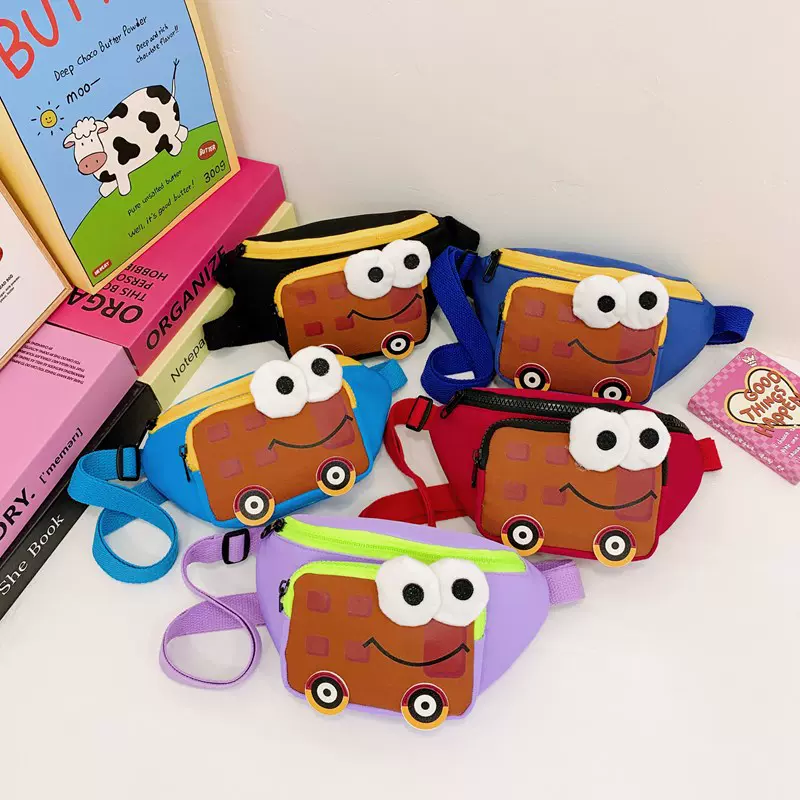 新款潮流拼接高级感胸包可爱笑脸小车儿童斜挎包孩子外出运动腰包