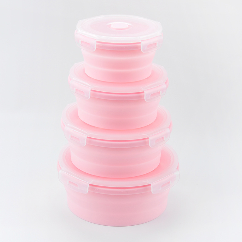 Fiambrera de silicona redonda horno microondas caja de conservación fresca plegable caja bento portátil empresa de plástico juego de tazones de conservación al por mayor