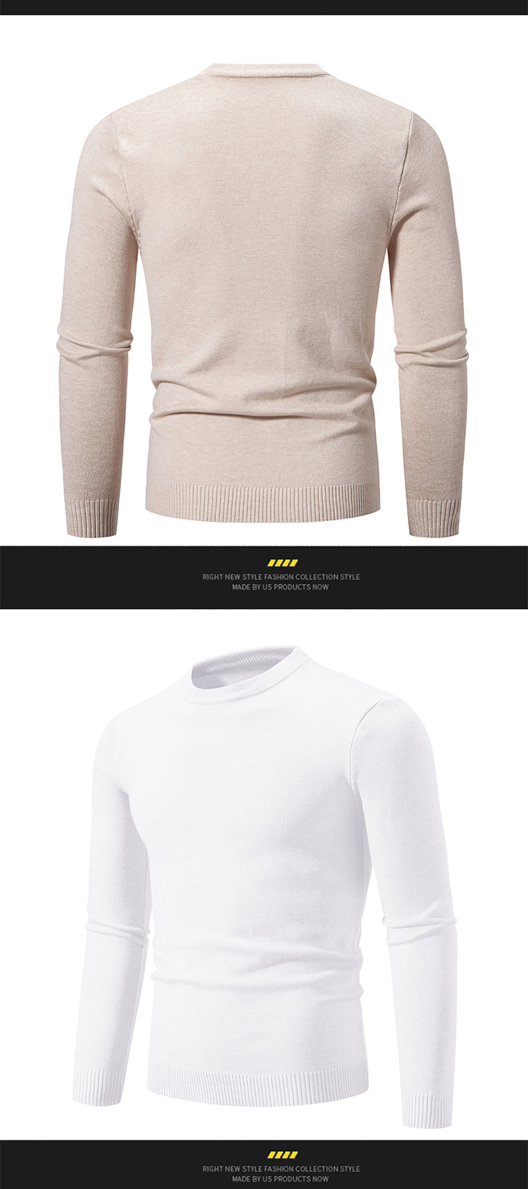 Classic Men's Crewneck Sweater Solid Colour Minimalist Knit Top_voghion.com