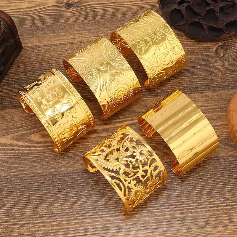 Alien Dunhuang Gold Wide Bracelet Female Ethnic Style Bohemian Arm Bracelet Dai Bracelet Indian European and American Jewelry