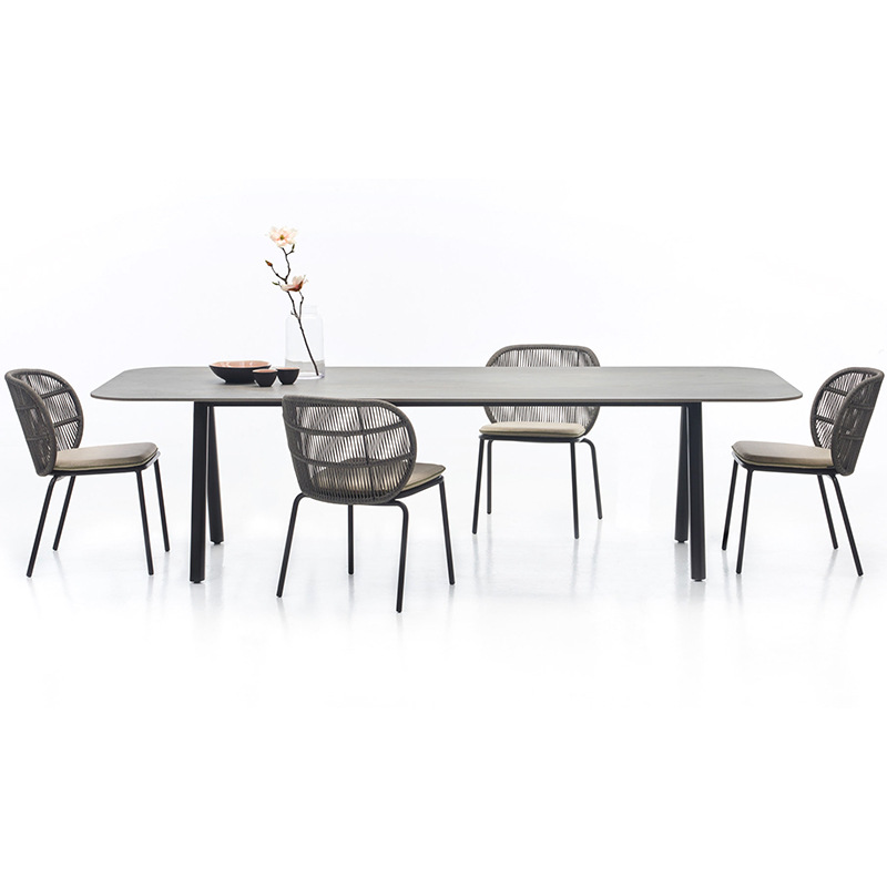Muebles de patio para exteriores, muebles de ocio para terraza de hotel o villa, muebles de jardín impermeables con protección solar, juego de sillas de comedor de ratán.