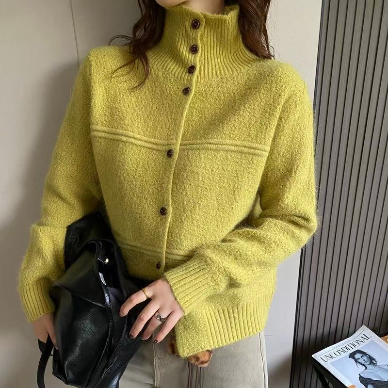 여성 반목 니트 가디건 루즈핏 긴팔 단색 데일리 스웨터 아우터