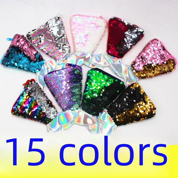 Mermaid Sequins Coin Purse Lanyard Coin Bag Small Wallet Children's Crossover Small Bag Fish Tail Double Color Sequins