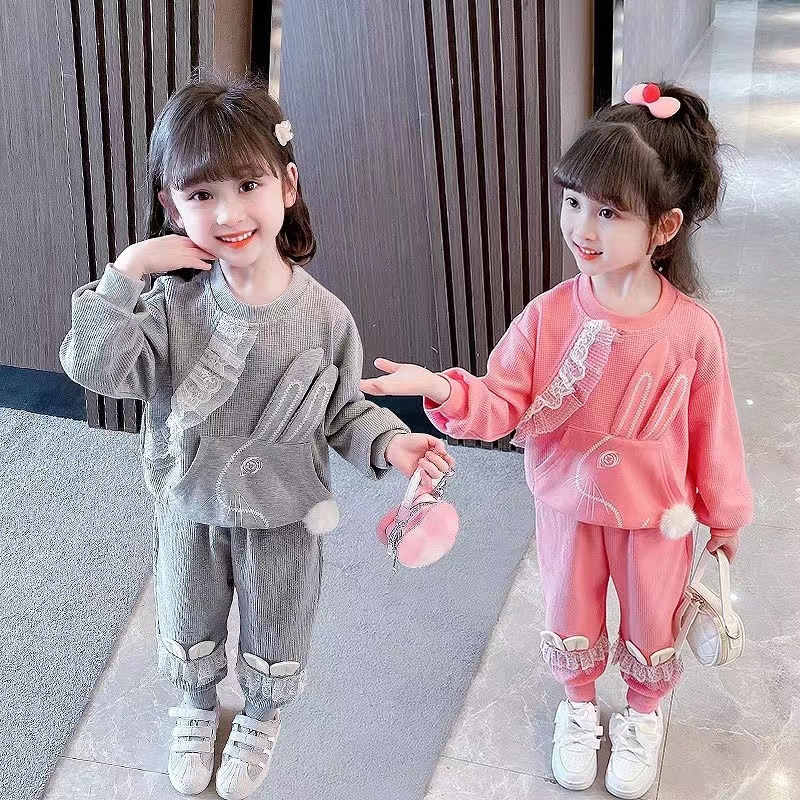 Mädchen Waffelstoff Herbst Set Hoodie Und Freizeithose_voghion.com