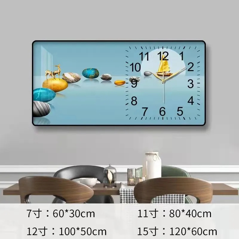 2023 nuevo restaurante pintura decorativa reloj luz comedor de lujo Fondo colgante de pared pintura cálida sala de estar reloj mural de Cristal