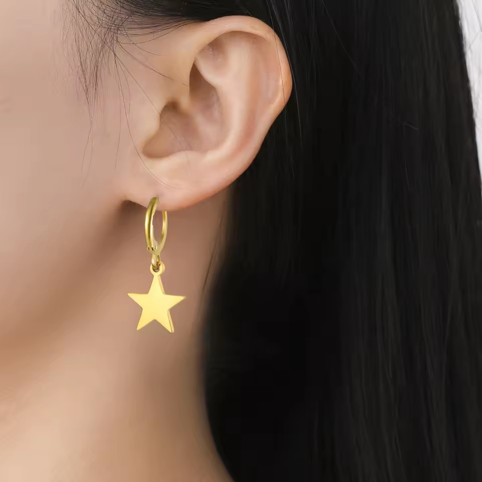 Star, Moon Pattern 1 Pair Simple Style Star Moon Plating 304 Stainless Steel Drop Earrings