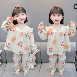 秋季新款女童睡衣长袖卡通儿童女孩宝宝可爱公主风家居服秋款套装