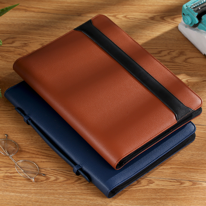 A4 pin clip business multi-function folder portable folder leather loose-leaf zipper package manager package customization