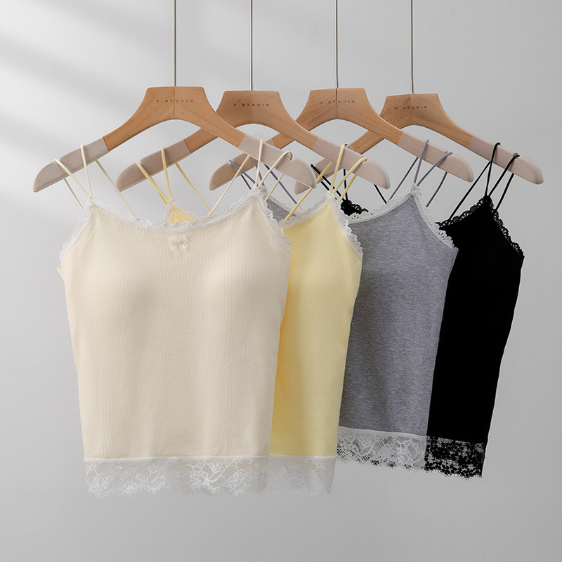 Lace Camisole for Women, White, 2026 New Style, French Chic Niche Design, Inner Wear with Chest Pads, V-Neck Top