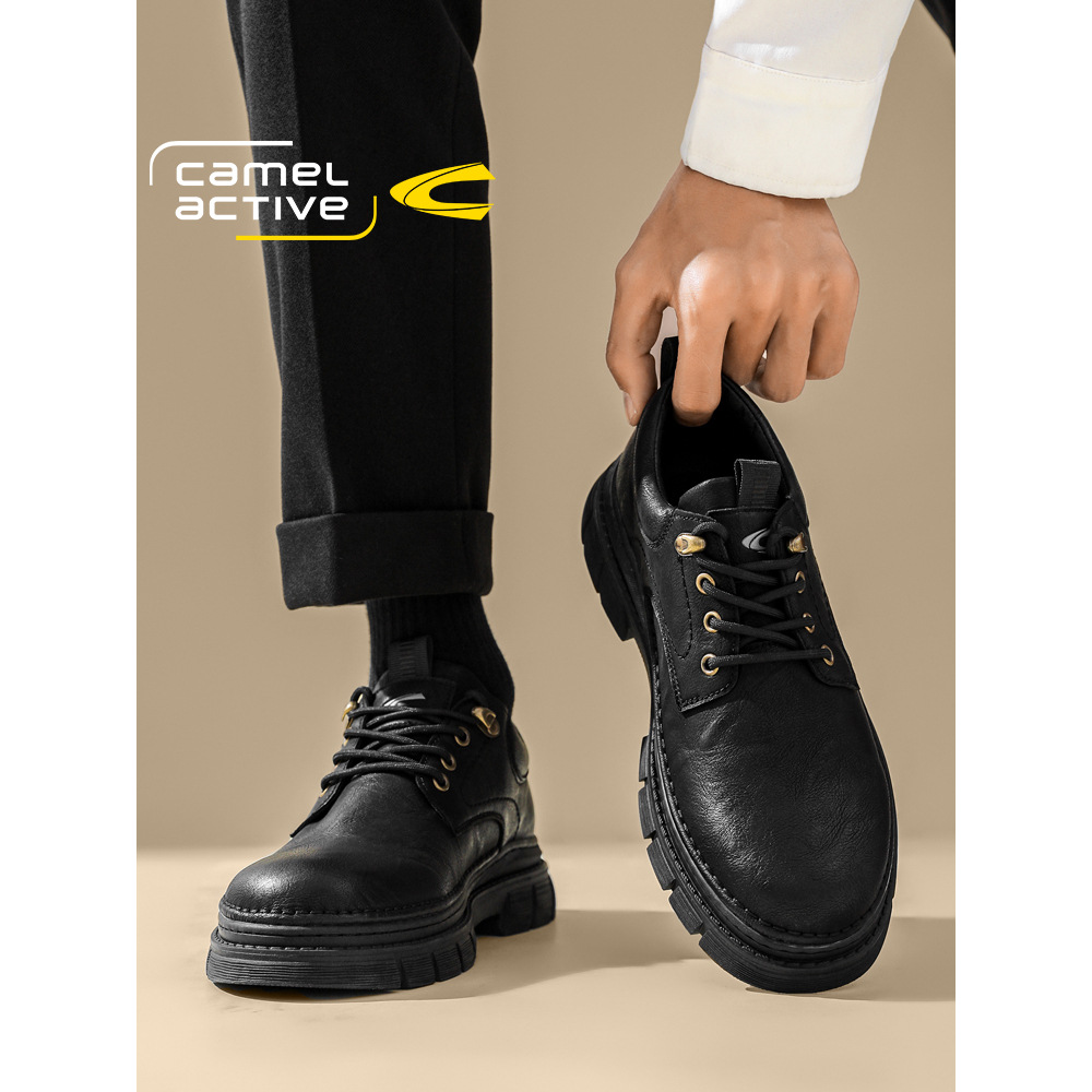 德国骆驼动感皮鞋男士真皮软皮软底透气四季休闲鞋子黑色商务正装