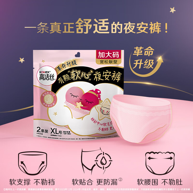 批发高洁丝夜安裤安心裤安睡裤型卫生巾超薄大姨妈巾XL码2片4886|undefined